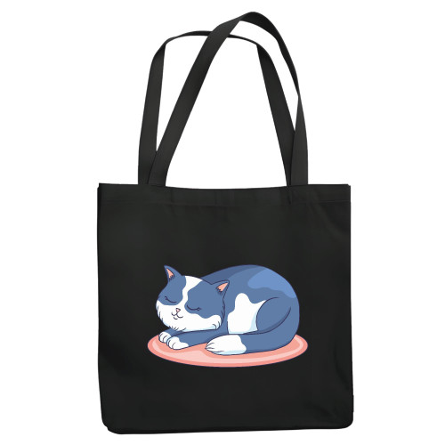 Cute Sleeping Cat Gift for Pet Lovers Carpet Decor Navy Black Multicolor Canvas Tote Bag