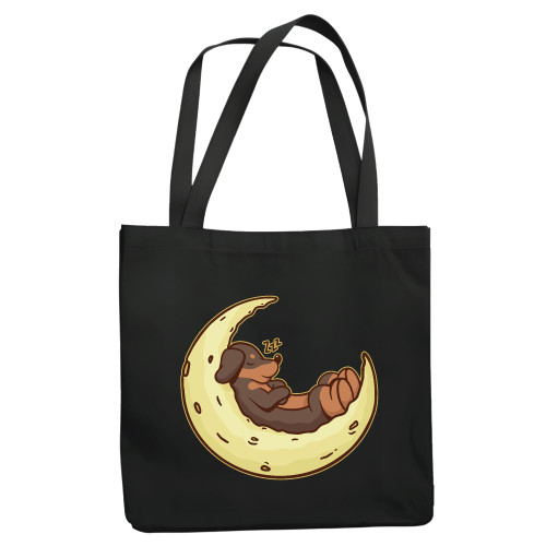 Unique Gift for Pet Lovers Dachshund Sleeping on the Moon Design Navy Black Multicolor Canvas Tote Bag