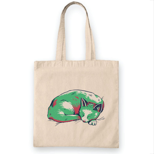 Gift for Pet Lovers Stylish Sleeping Cat Design for Cats Natural White Multicolor Canvas Tote Bag