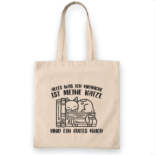 German Quote Cat Sleeping on Pile of Books Reading Gift for Book Lovers and Cat Lovers Natural White Multicolor Canvas Tote Bag