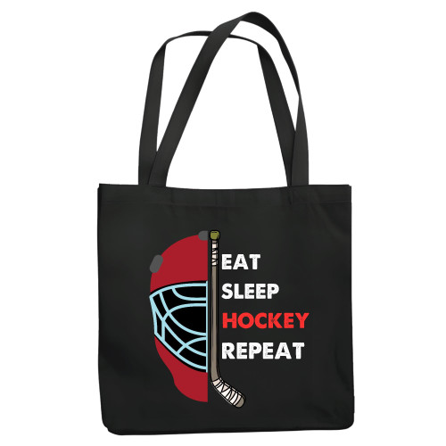 Christmas Hockey Gift for Kids Teens Adults Eat Sleep Repeat design Navy Black Multicolor Canvas Tote Bag