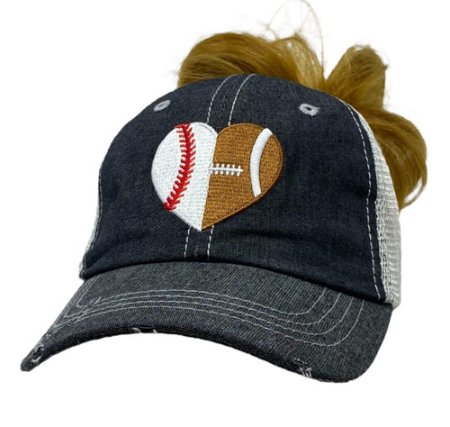 Cocomo Soul Womens Ball Mom Hat | Half Baseball Half Football Hat | Ball Mom Messy Bun Top Ponytail Hat | Baseball Football Mom Hat 603 Dark Grey Cocomo Soul Womens Ball Mom Hat | Half Baseball Half Football Hat | Ball Mom Messy Bun Top Ponytail Hat | Baseball Football Mom Hat 603 Dark Grey