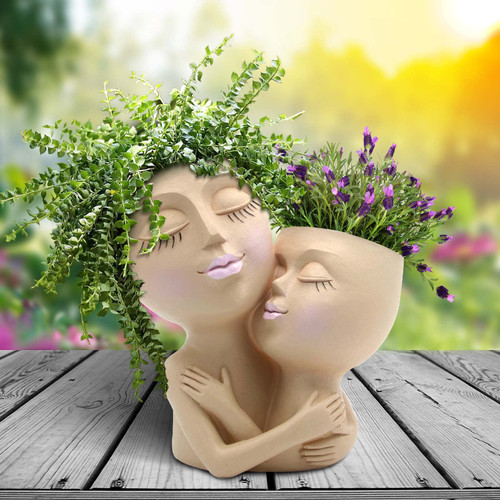WEWEOW Face Planter Pot - Double Flower Pots in One for Indoor Outdoor Plants Resin Head Planter with Drainage Hole Cute Lady Face Plant Pots, DIY Gifts for Family and Friends WEWEOW Face Planter Pot - Double Flower Pots in One for Indoor Outdoor Plants Resin Head Planter with Drainage Hole Cute Lady Face Plant Pots, DIY Gifts for Family and Friends