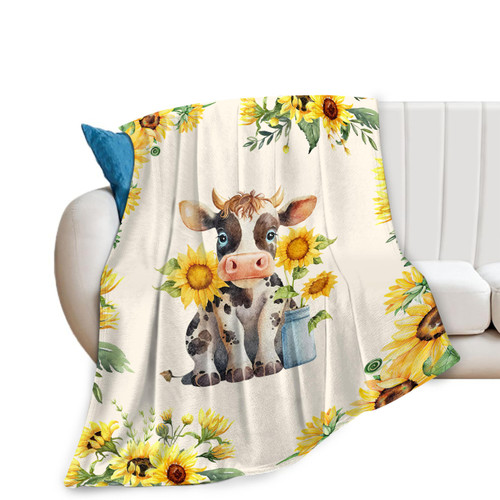Cow Blanket Cow Baby Throw Blanket Super Warm Soft Plush Lightweight Fleece Flannel Sunflower Decor Blanket Gifts for Baby Kids Girls Women Boys for Winter Couch Bed 40"X50"