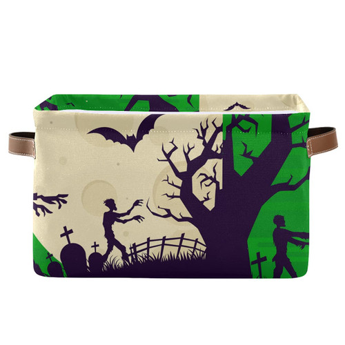 Moon Tress Zombie Halloween Rectangular Storage Basket Storage Bin Collapsible Storage Box with Leather Handles Nursery Baskets Organizer for Office, Baby Room Moon Tress Zombie Halloween Rectangular Storage Basket Storage Bin Collapsible Storage Box with Leather Handles Nursery Baskets Organizer for Office, Baby Room