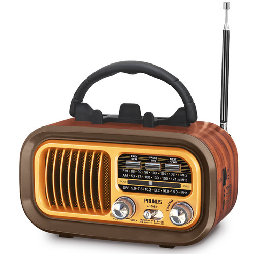 PRUNUS J-150 Small Retro Vintage Radio Bluetooth, Portable Radio AM FM Transistor, D Battery Operated Radio/USB Rechargeable Radio, TWS, Support TF Card/USB Playing