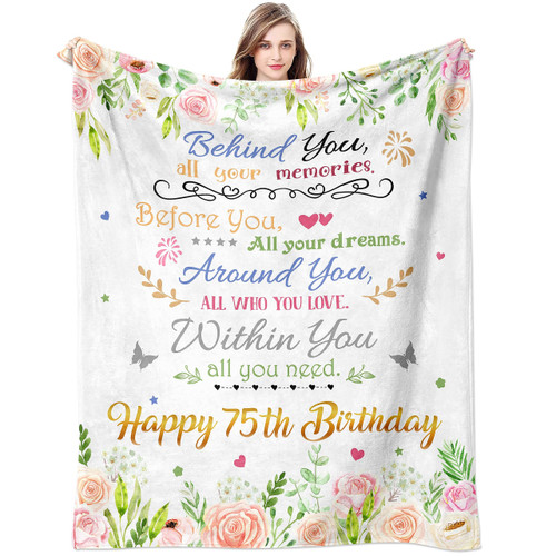 75th Birthday Gifts for Women, 75th Birthday Gifts for Men, 75th Birthday Decorations, 75th Birthday Decorations for Men, 75th Birthday Gifts, Happy 75th Birthday Decorations Throw Blankets 60"x 50"