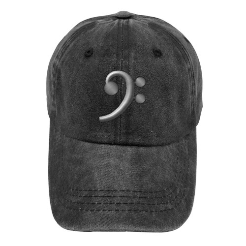 Vintage Washed Hat Music Bass Clef A Embroidery Cotton Dad Hats for Men & Women Buckle Closure Black Design Only