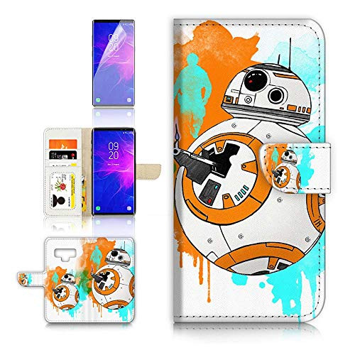 (for Samsung Note 9, Galaxy Note 9) Flip Wallet Case Cover & Screen Protector Bundle - A9366 Starwars BB8