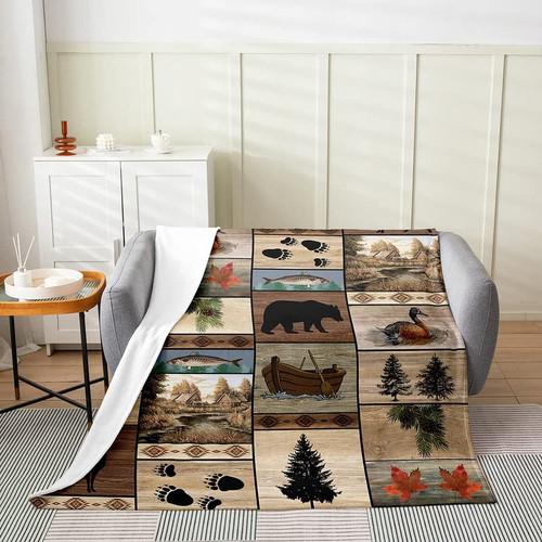 Fish Flannel Fleece Throw Blanket for Sofa Couch Kids Rustic Bear All Season Bed Blanket Cabin Duck Printed Fuzzy Blanket BedCabin Country Wildlife Bear Plaid Plush Blanket Throw 50"x60" Fish Flannel Fleece Throw Blanket for Sofa Couch Kids Rustic Bear All Season Bed Blanket Cabin Duck Printed Fuzzy Blanket BedCabin Country Wildlife Bear Plaid Plush Blanket Throw 50"x60"