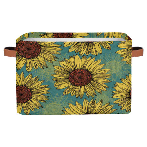Sunflower Large Collapsible Storage Bins,Floral Decorative Canvas Fabric Storage Boxes Organizer with Handles?Rectangular Baskets Bin for Home Shelves Closet Nursery Gifts