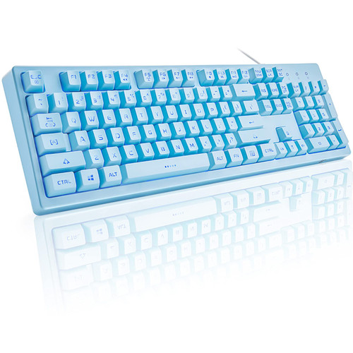 LIOURFE Blue Keyboard with 7 Color LED Backlit, 104 Full Keys Wired Computer Keyboard for Office, Mechanical Feeling Gaming Keyboard for Windows Laptop PC Mac (Blue)