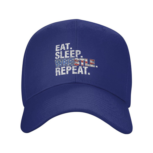Eat Sleep Wrestle Repeat Wrestling Baseball Cap Unisex Casquette Fisherman Dad Hat Summer Cap Adjustable Ball Cap Blue