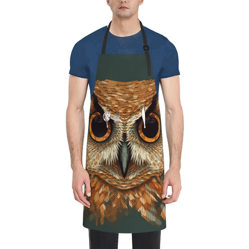 RLDOBOFE Owl head pattern print Waterproof Apron with 2 Pockets Adjustable Bib Unisex Apron Chef Aprons Cooking Aprons for Kitchen Painting Gardening