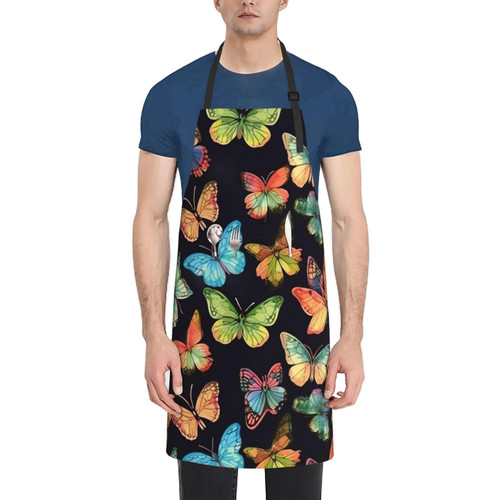RLDOBOFE Colorful butterfly pattern print Waterproof Apron with 2 Pockets Adjustable Bib Unisex Apron Chef Aprons Cooking Aprons for Kitchen Painting Gardening