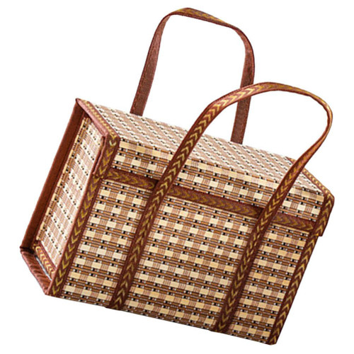 OFFSCH Bamboo Basket Wicker Hamper Straw Basket Fruit Gift Baskets Rattan Grocery Basket Seagrass Rattan Basket Easter Egg Basket Fruit Snacks Portable Storage Basket with Cover Toy