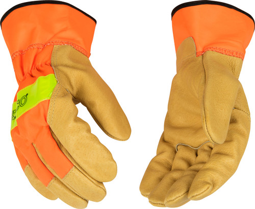 Kinco 1918 Unlined Grain Pigskin Leather High Visibility Glove with Orange Back, Work, 2X-Large, Palomino (Pack of 6 Pairs)