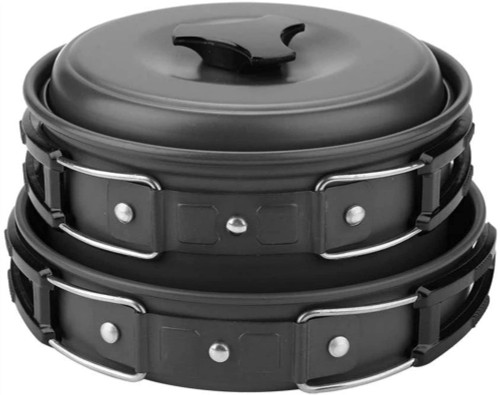 Portable Cookware, 8Pcs/Set Portable Outdoor Travel Camping Picnic Cookware Cooking Pot Pan Bowel Set Camping Cookware Mess Kit(Green) (Color : Black)
