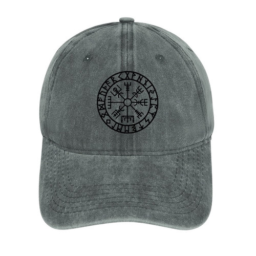 Vegvisir Iceland Runes Compass Vikings Futhark Hat Baseball Cap Casual Beach Sun Hats (Color : Gray, Size : One Size)