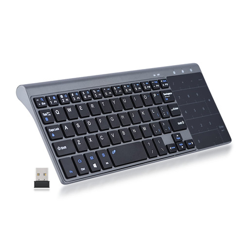 Yoidesu Wireless Keyboard with Touchpad, Mini QWERTY Keyboard Ultra-Thin with Receiver, 59 Silent Keys, 1200DPI, for PC, Laptop, Computer, TV Box