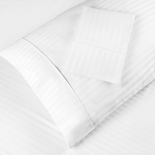 BLUENILEMILLS Blue Nile Mills 300 Thread Count Egyptian Cotton Striped Pillowcase Set, Includes 2 Pillowcases, Cozy Bedding, Pillow Covers, 2 Pack, Soft Sateen Weave Finish, King, White