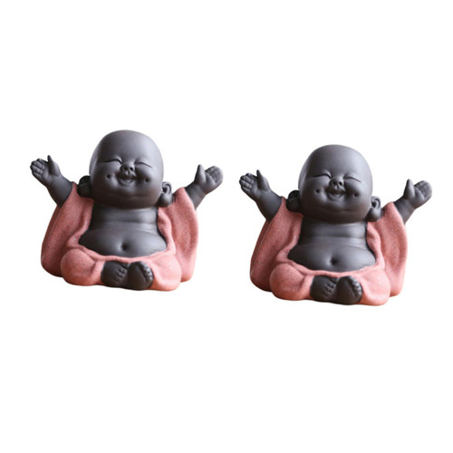 OFFSCH 2 Pcs Tea Pet Ornament Little Monk Figurine Little Monk Figures Home Accessories Tiny Cute Buddha Statue Monk Sculpture Figure Fu Monk Figurines Yoga Purple Clay Baby Display