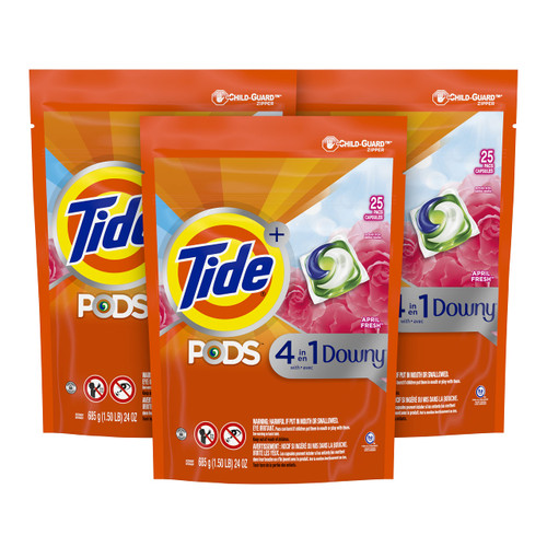 Tide PODS with Downy, Liquid Laundry Detergent Pacs, April Fresh, 3 Bag Value Pack, 75 count