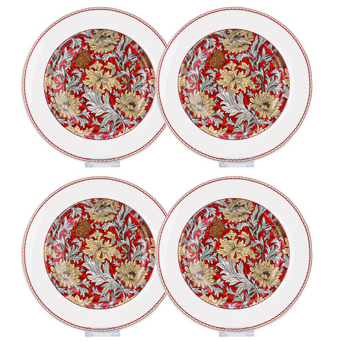 STP GOODS Round Serving Plate Morris Garden Dinner Plate Set of 4 (bordeaux) Appetizer Plates Salad Plates Dessert Plates for Home & Kitchen 10.5" (26.5 cm)