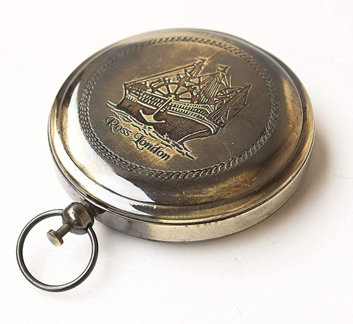 Zubaida Nauticals Ship Design Magnetic Compass Antique Brass Compass Pocket Compass Best Gift Ideas Directional Magnetic Compass for NavigationPush Button for Camping, Hiking, Touring, Brown