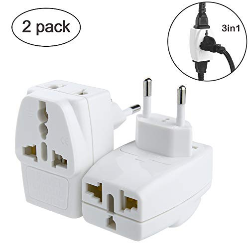 Germany France Plug 3 in 1 Universal Outlet, Travel Adapter Plug with Dual USB