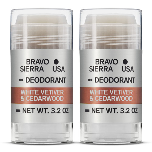 Aluminum-Free Natural Deodorant for Men by Bravo Sierra - Long Lasting All-Day Odor and Sweat Protection - White Vetiver & Cedarwood Scent, 2 Pack - Vegan, Baking Soda Free, and Cruelty Free - Will Not Stain Clothes