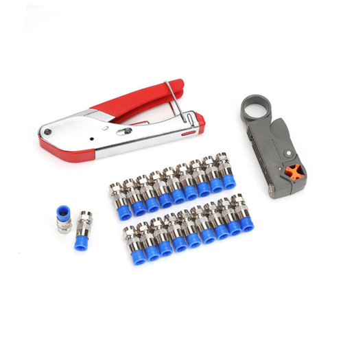 DOITOOL Tech Tool Cable Stripper Crimper Cable Installation Fitting Wire Stripper Coax Cable Crimper Crimping Tool Crimp Tool Wire Stripping Tool Compression Tool Kit Tester Coaxial