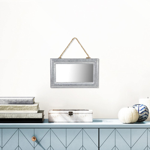 Cheung's FP-3598 Rectangular Mirror with Galvanized Metal Frame and Hanging Rope, Silver