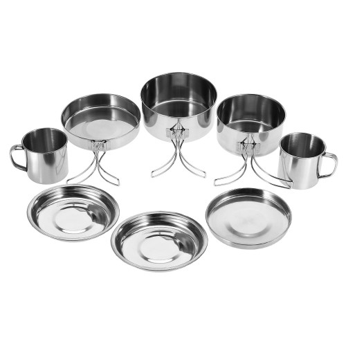 Camping Cooking Set 8Pcs/Set Portable Stainless Steel Cookware Pan Pot Plate Cup Set for Outdoor Camping Picnic Camping Cookware Camp Cooking Set