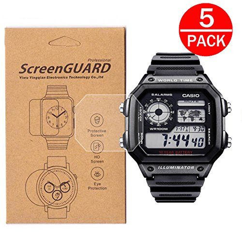 [5-Pack] For Casio AE-1200/AE-1300 Watch Screen Protector, Full Coverage Screen Protector for Casio AE-1200/AE1200WH-1A/AE1200WHD-1A Watch HD Clear Anti-Bubble and Anti-Scratch