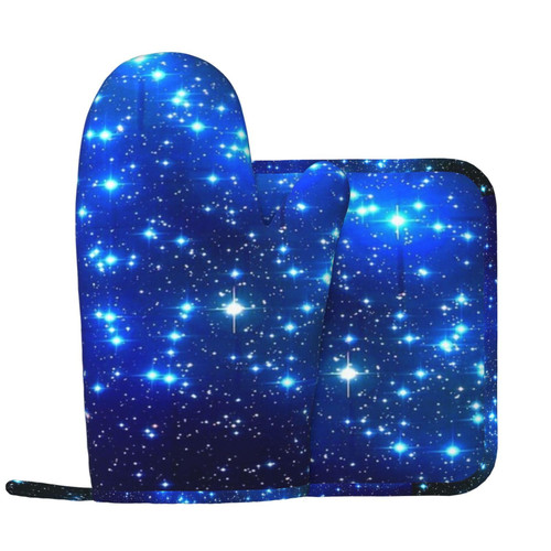 BTCOWZRV Stars Oven Mitts and Pot Holders Sets Heat Resistant Oven Mitt Oven Gloves for BBQ Non-Slip Pot Holders Oven Glove for Baking Cooking Oven