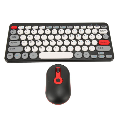 Stylish Slim Round Keycaps Mute Ergonomic Wireless Keyboard Mouse Set, 2.4G Keyboard Mouse Combo for Desktop PC Computer (Black)