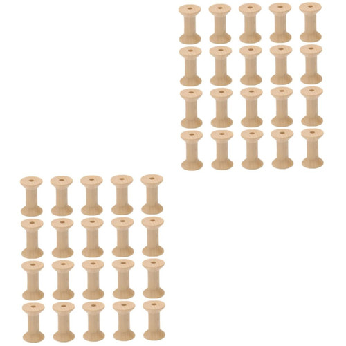 VILLCASE 40 Pcs Mini Floss Glass Holder Wooden Thread Spools Sewing Machine Accessories Small Stand Weaving Kit Yarn Kit Empty Ribbon Spools Sewing Project Kits to Weave Bamboo Winding
