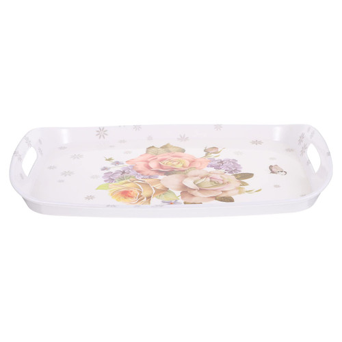 EXQUIMEUBLE Binaural Tray Lunch Dinner Trays Breakfast Serving Tray Restaurant Serving Tray for Party Floral Serving Tray Bed Tray Coffee Tray Home Accessory Flowers Purple Fruit Tray Melamine