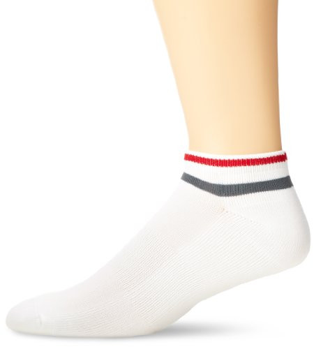 ECCO Men's No- Show Socks with 2-Lines and Arch Support, White/Grey/Red, Sock Size: 10-13/Shoe Size:9-11