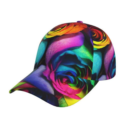 Rainbow Rose Baseball Cap Adjustable Sun Hats Hip Hop Baseball Hat Trucker Hats Casual Outdoor Caps Men Women