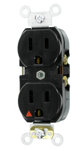 Leviton 5262-IGE 15-Amp 125-Volt NEMA 5-15R, 2P, 3W, Industrial Series Heavy Duty Specification Grade, Duplex Receptacle, Black