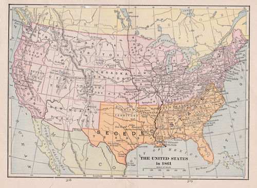 Iconic Arts United States Map 1861 Civil War Era Laminated Poster 18x24