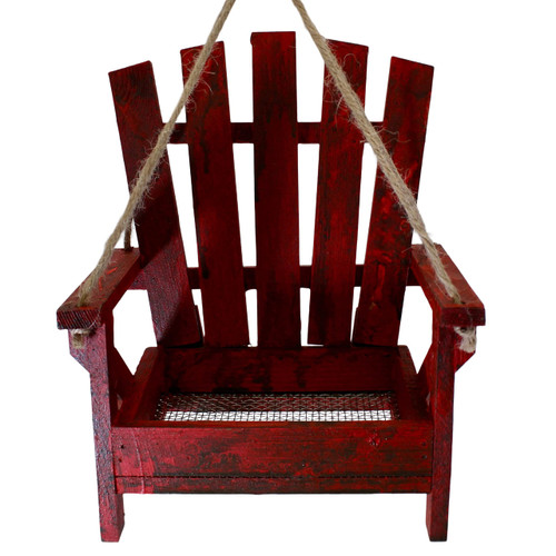 Backyard Essentials Bird Feeder Adirondack Chair Bird or Squirrel Feeder, Draining Metal Mesh Base, Rustic Look, Red