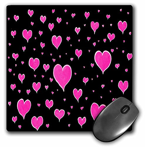 3dRose LLC 8 x 8 x 0.25 Inches Pink Hearts on Black Mouse Pad (mp_9341_1)