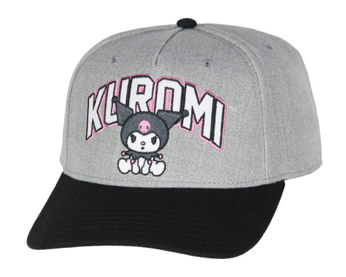Sanrio Adult Kuromi Embroidered Precurve Snapback Cap Hat OSFM Grey