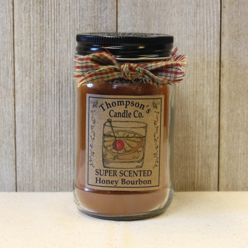 Thompson's Candle Super Scented Honey Bourbon Jar Candles Small Mason Jar candle- Burns 55 Hours, 12 Ounce
