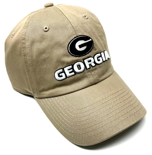 Georgia Bulldogs Text Logo Cleanup Solid Khaki Slouch Curved Bill Adjustable Hat