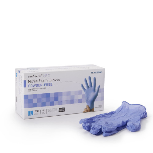McKesson Confiderm 3.5C Nitrile Exam Gloves, Non-Sterile, Powder-Free, Blue, Small, 200 Count, 1 Box
