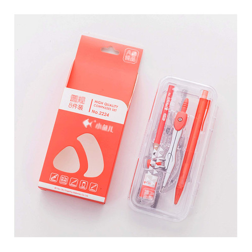 JKXWX Math Compass Drawing Compass Set Math Geometry Kit Set 8 Pieces Student Supplies with Transparent Storage Box,Includes Rulers, Protractor,Compass,Pencil,Eraser Geometry Kit (Color : Red)